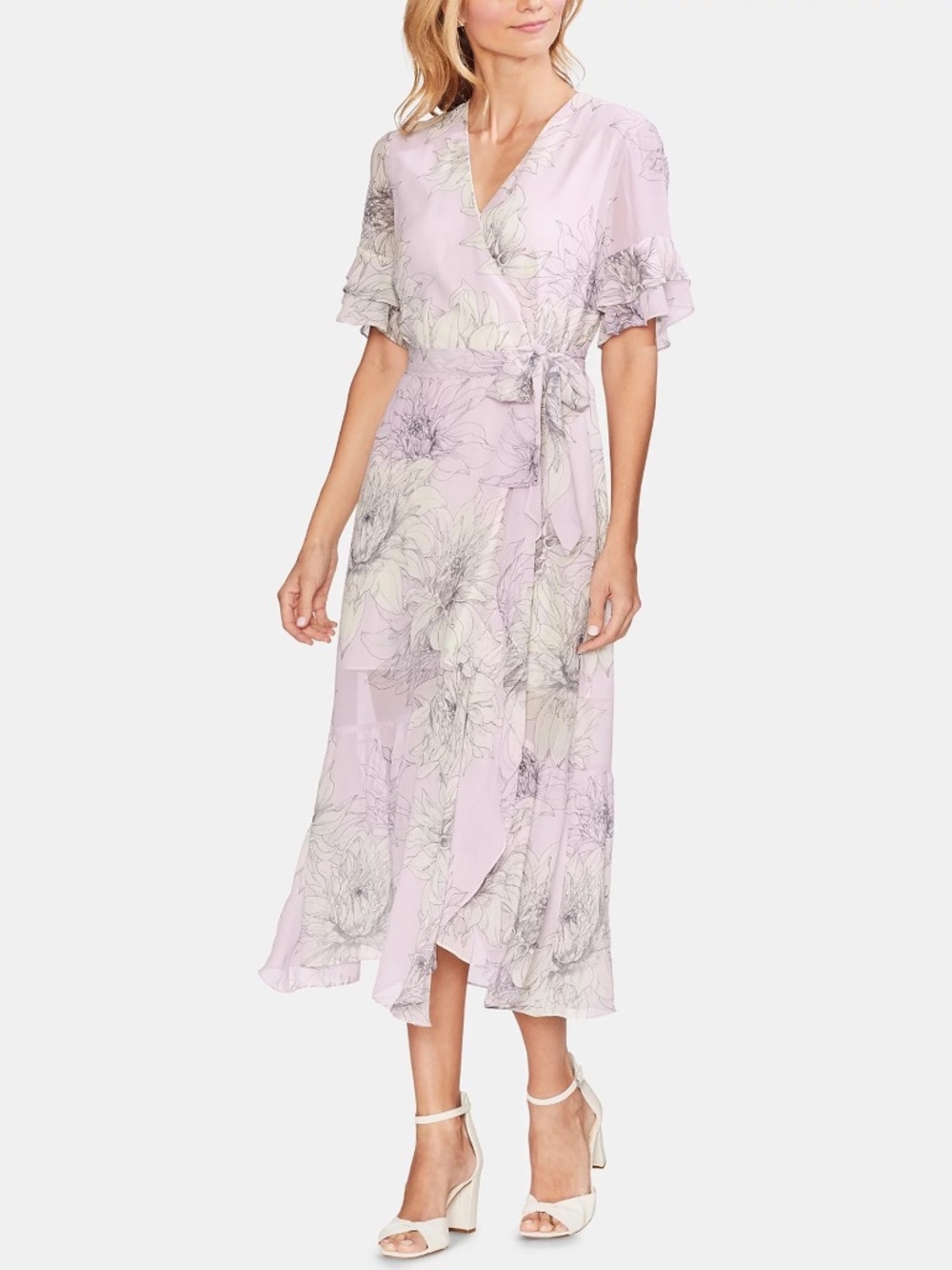 Vince Camuto Ruffled Faux Wrap Midi Dress Size 8 NWOT